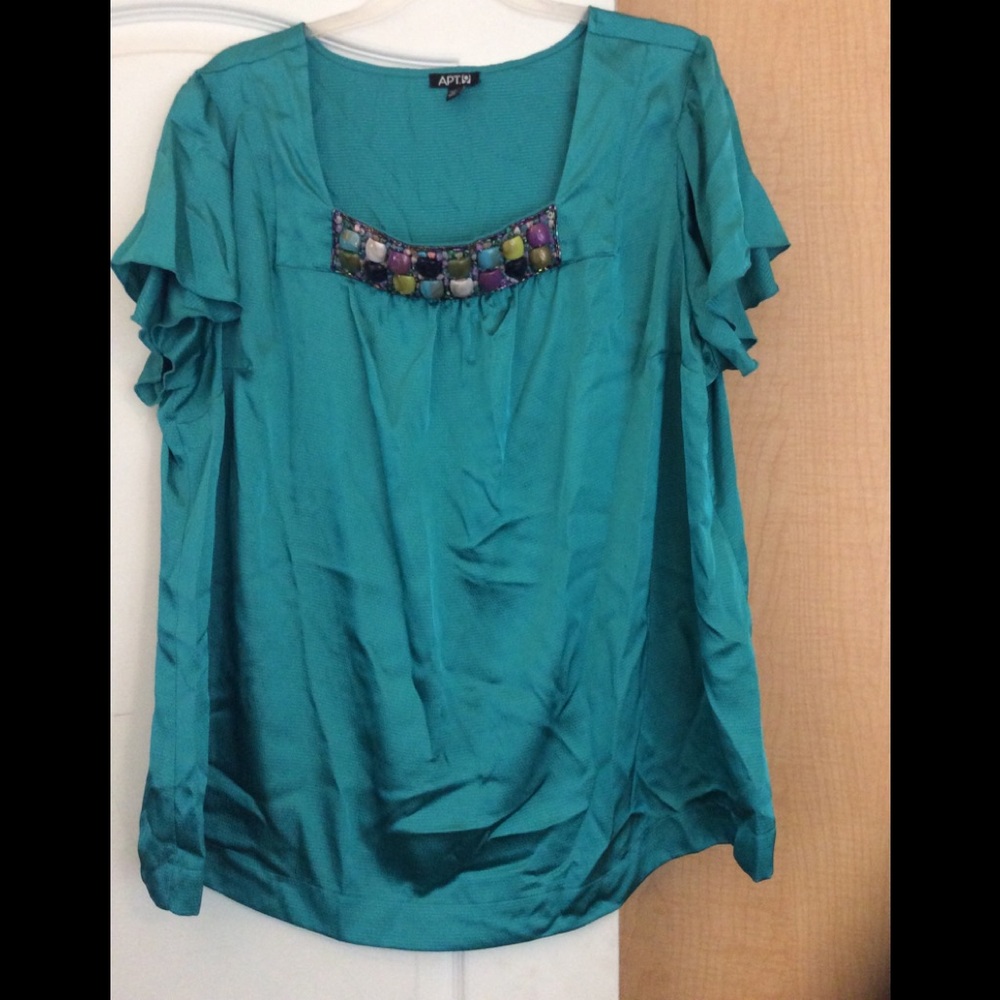 Teal color tunic  top beaded front plus size 2X
